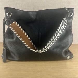 Vince Camuto Black Pebbled Leather Hobo Shoulder Bag Braided Strap Large